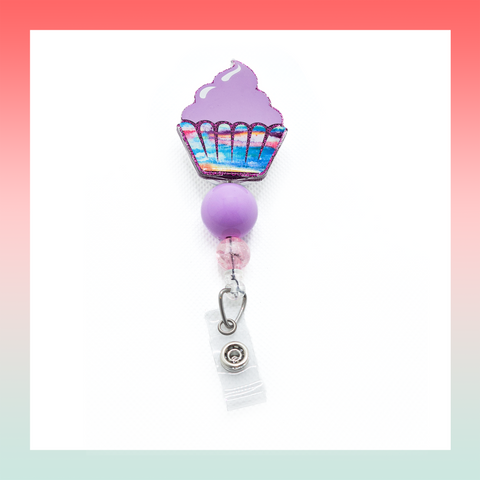 Cupcake Purple- Badge Reel Clip