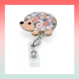 Floral Hedgehog- Badge Reel Clip