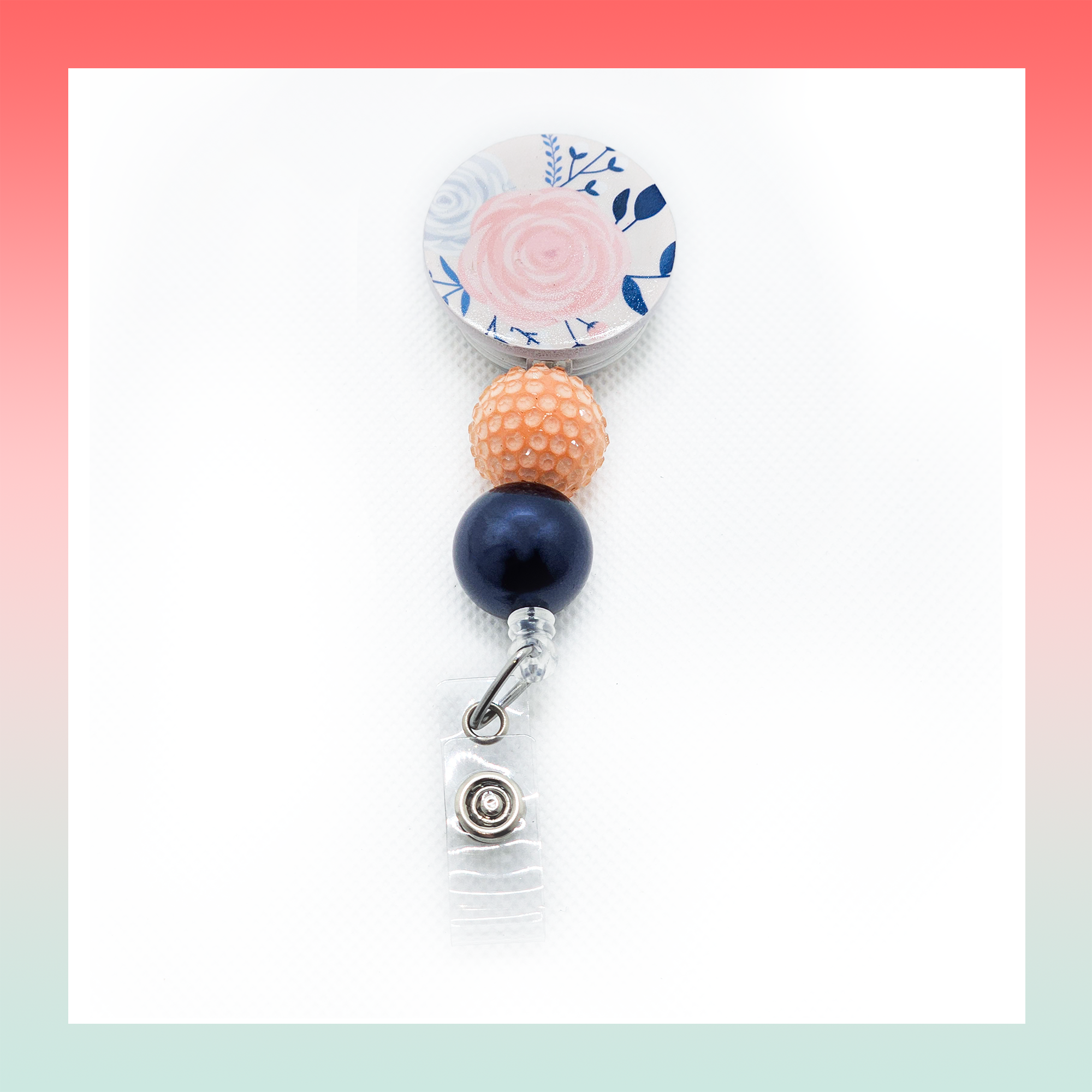 Navy & Rose-  Badge Reel Clip