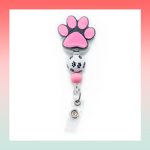 Paw Print Pink- Badge Reel Clip