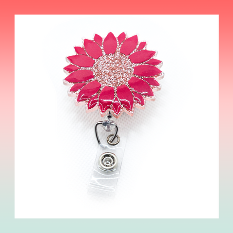 Sunflower Pink- Badge Reel Clip