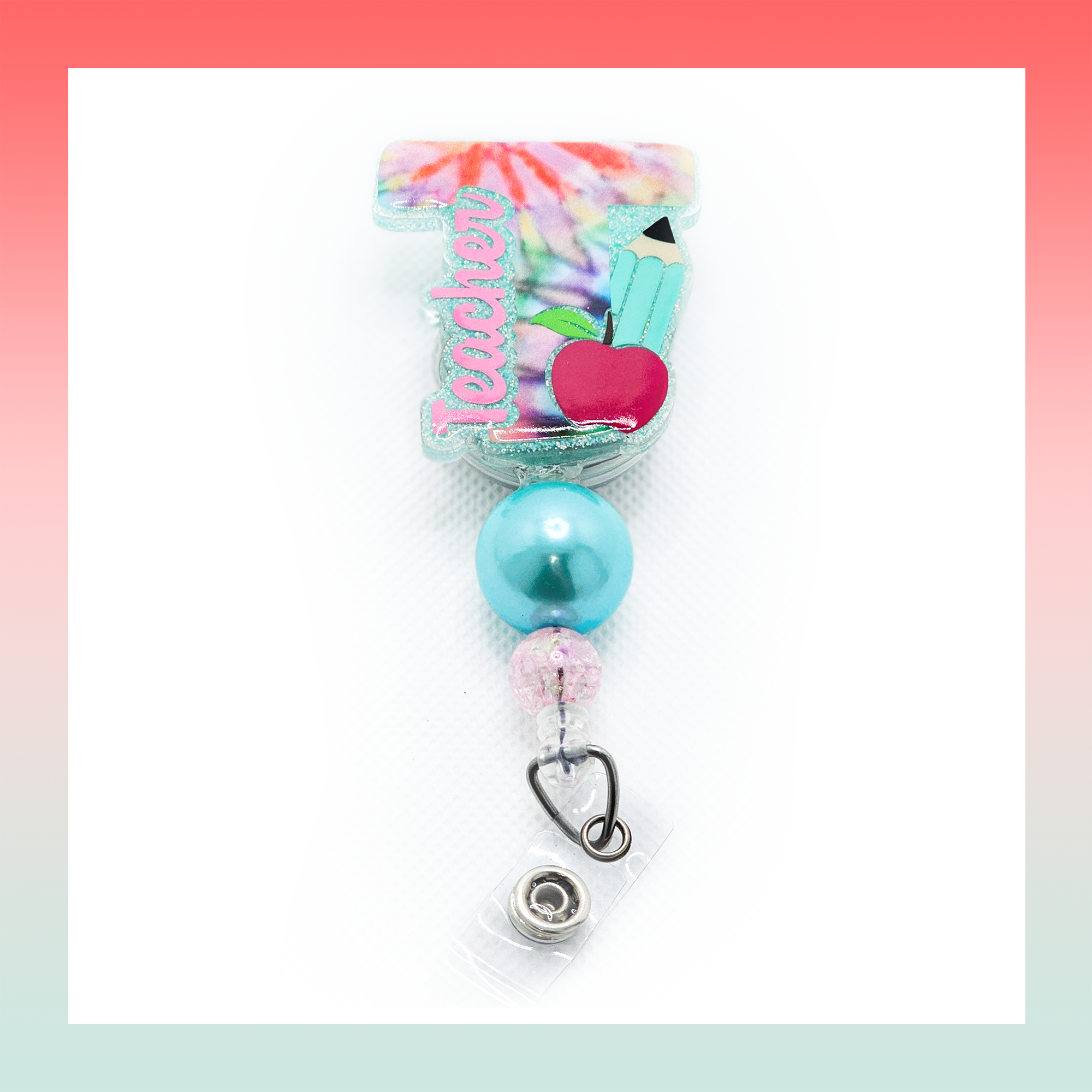 Tie-Dye Teacher Mint- Badge Reel Clip