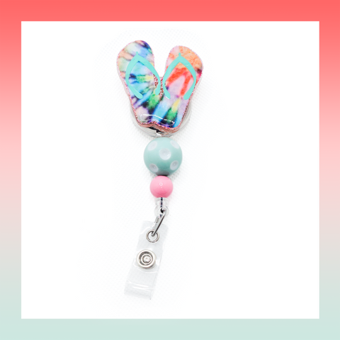 Tie-Dye Flip Flop- Badge Reel Clip