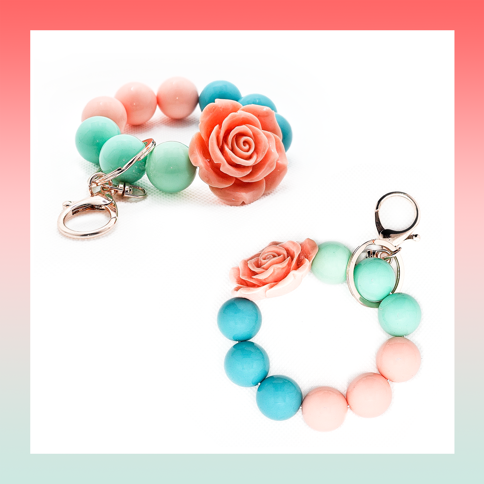 Acrylic Beaded Keychain- Rose