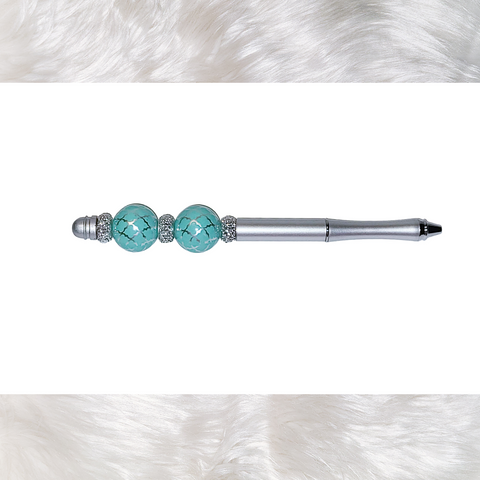 Mint and Silver Beaded Pen (RTS)